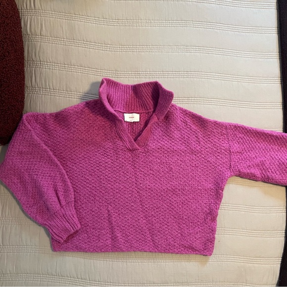 XiRENA Magenta Collar V Neck Sweater Baby Alpaca Wool Fuchsia - Picture 4 of 7